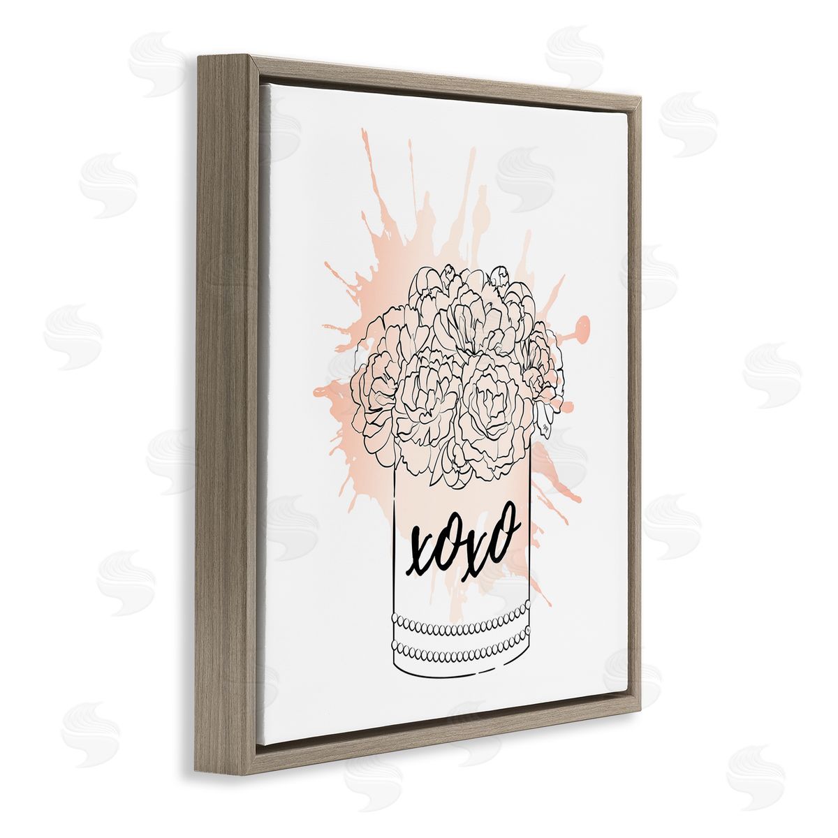 XOXO Pastel Flowers Brown Floating Frame Canvas Wall Art, Home Decor by Martina Pavlova