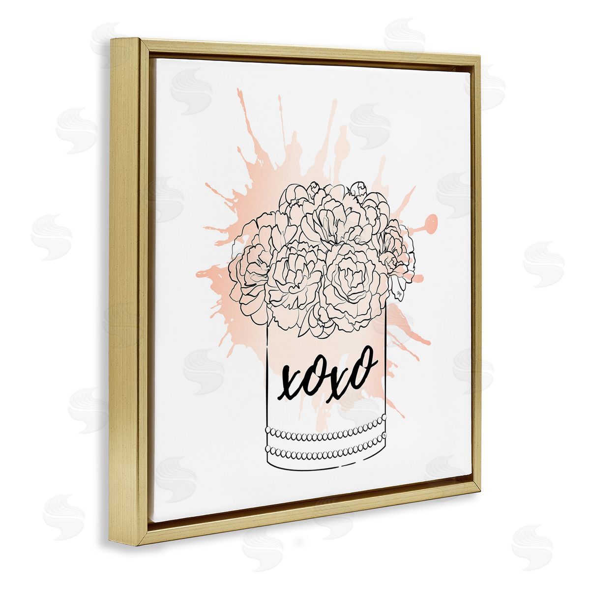 XOXO Pastel Flowers Gold Floating Frame Canvas Wall Art, Home Decor by Martina Pavlova