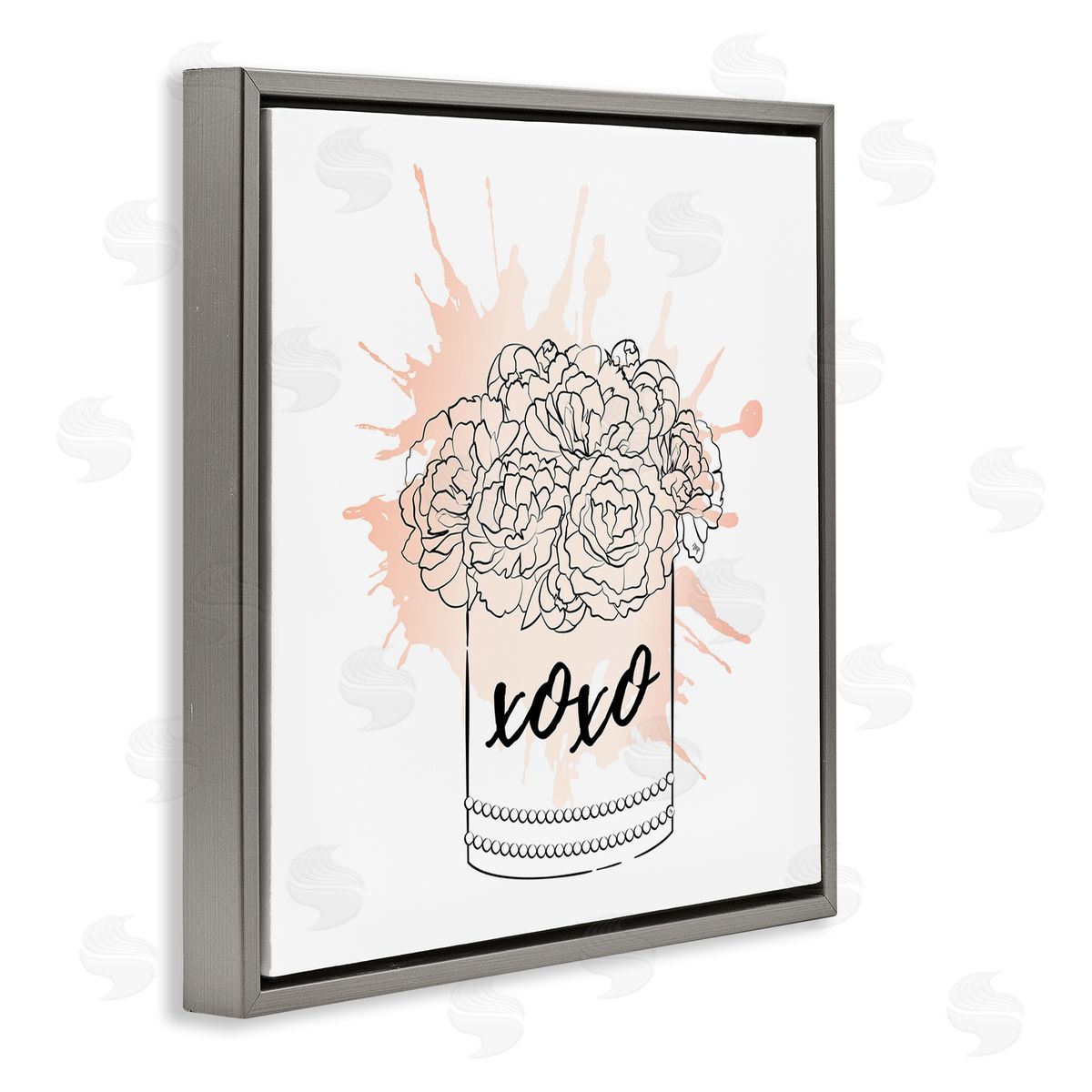 XOXO Pastel Flowers Grey Floating Frame Canvas Wall Art, Home Decor by Martina Pavlova