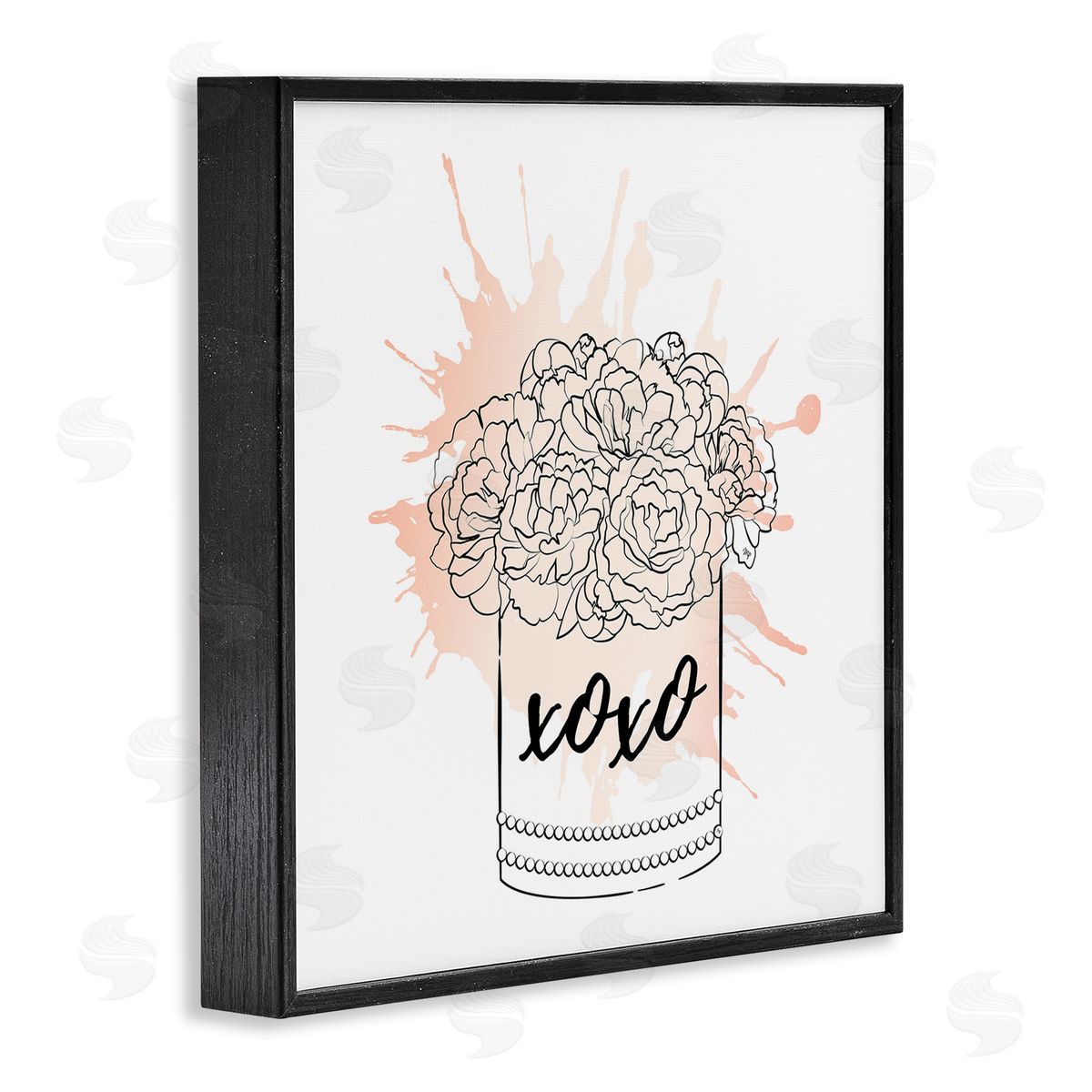 XOXO Pastel Flowers Black Frame Print Wall Art, Home Decor by Martina Pavlova