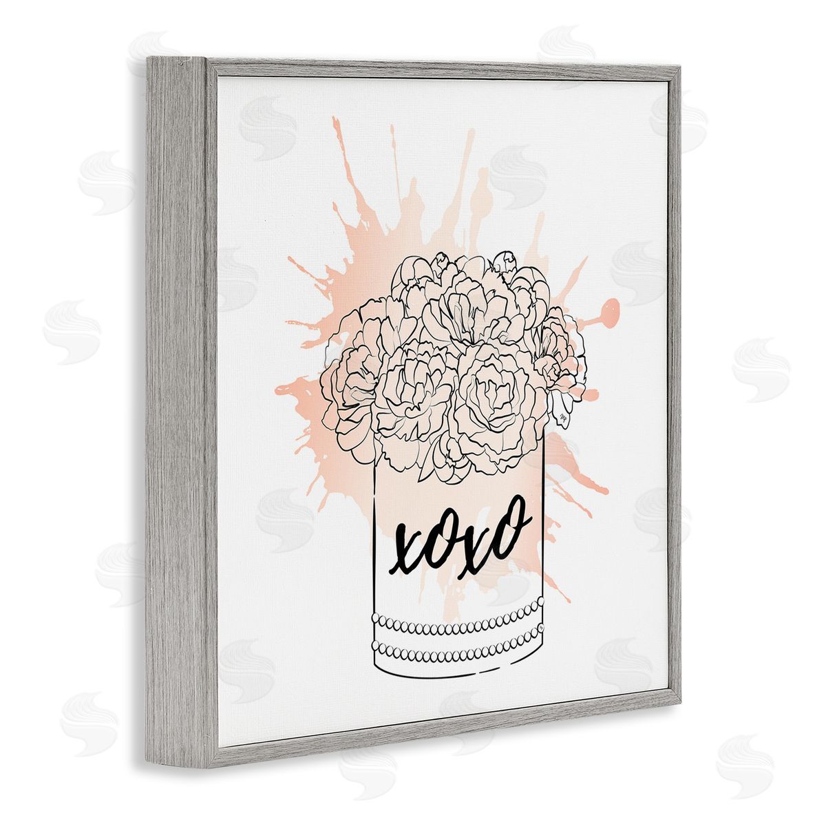 XOXO Pastel Flowers Grey Frame Print Wall Art, Home Decor by Martina Pavlova