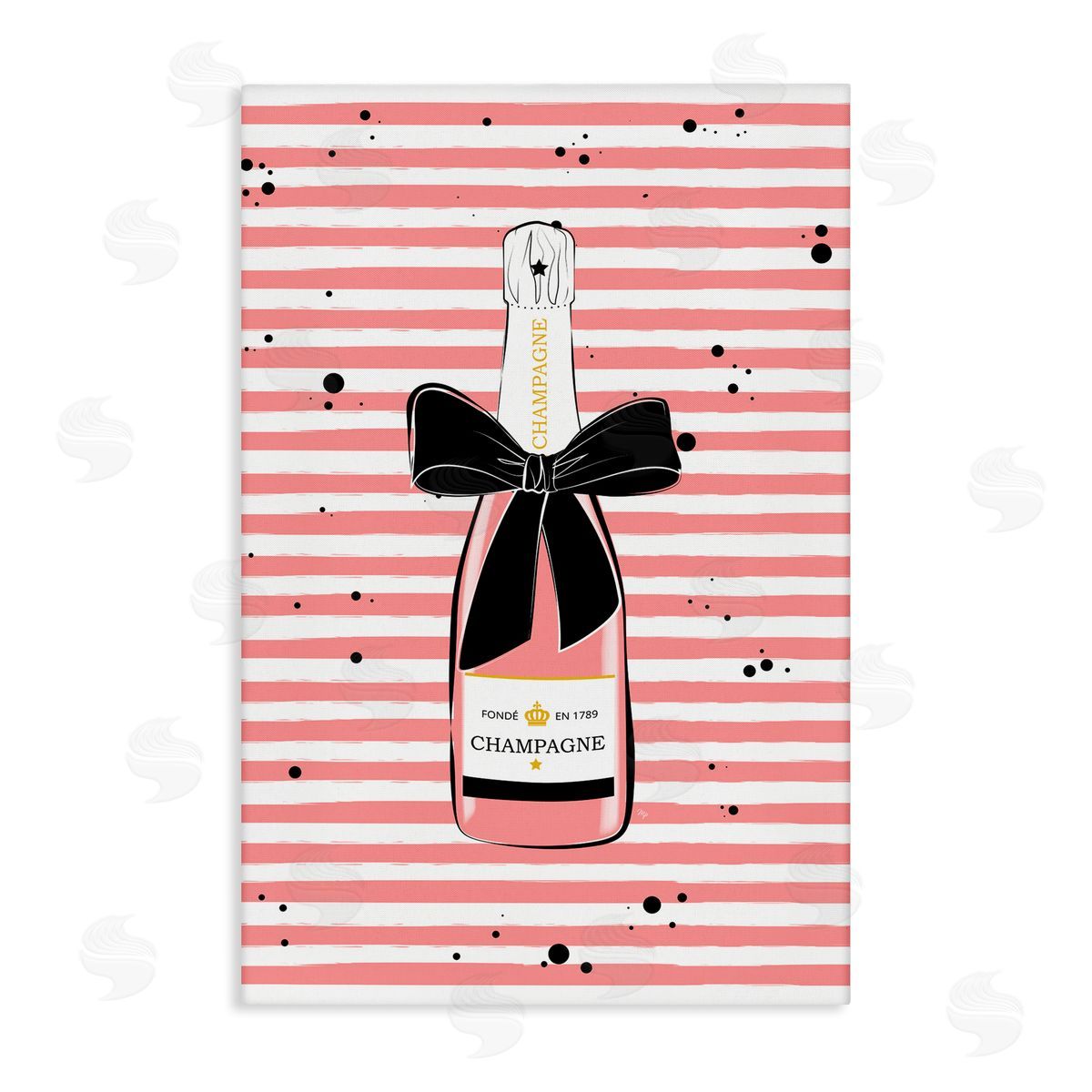 Pink Champagne on Stripes Canvas Wall Art, Home Decor by Martina Pavlova