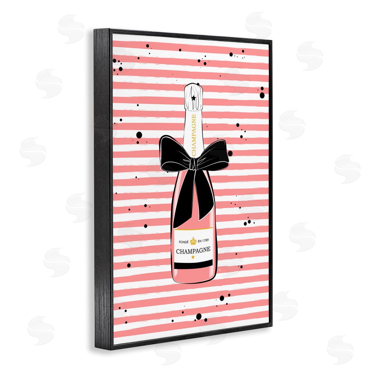 Pink Champagne on Stripes Black Frame Print Wall Art, Home Decor by Martina Pavlova