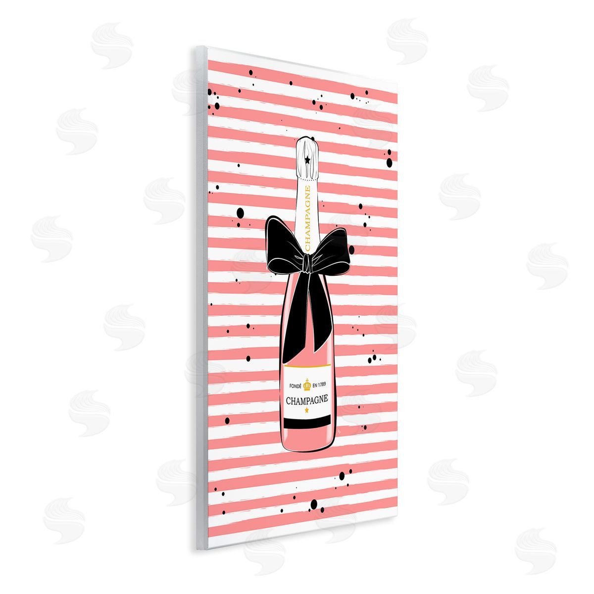 Pink Champagne on Stripes Wood Plaque Wall Art, Home Decor by Martina Pavlova