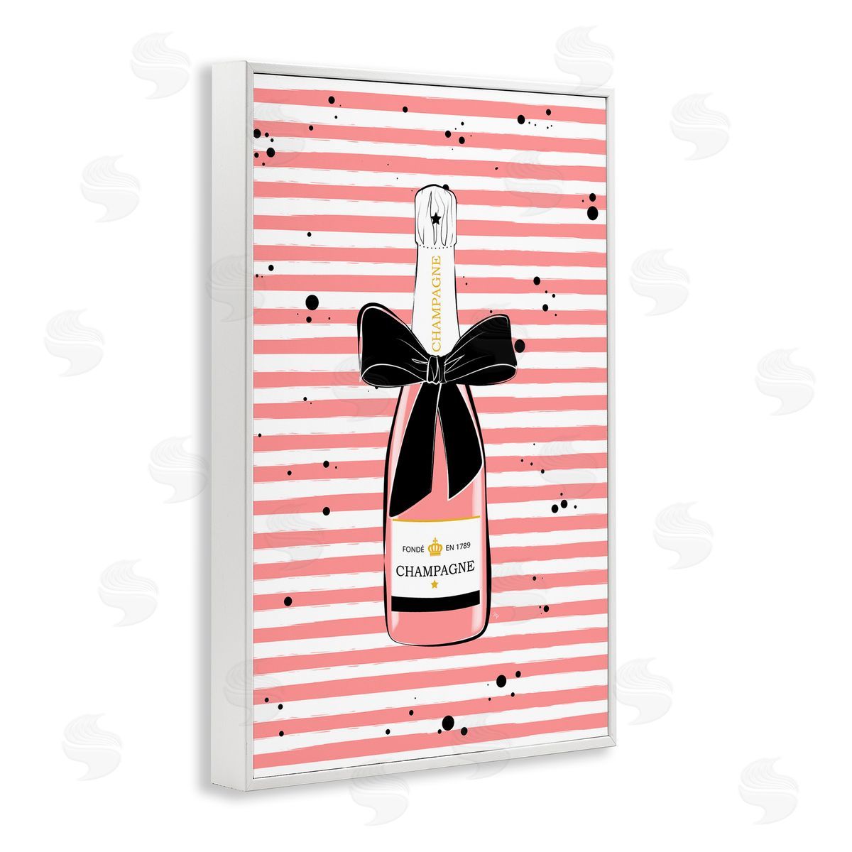 Pink Champagne on Stripes White Frame Print Wall Art, Home Decor by Martina Pavlova