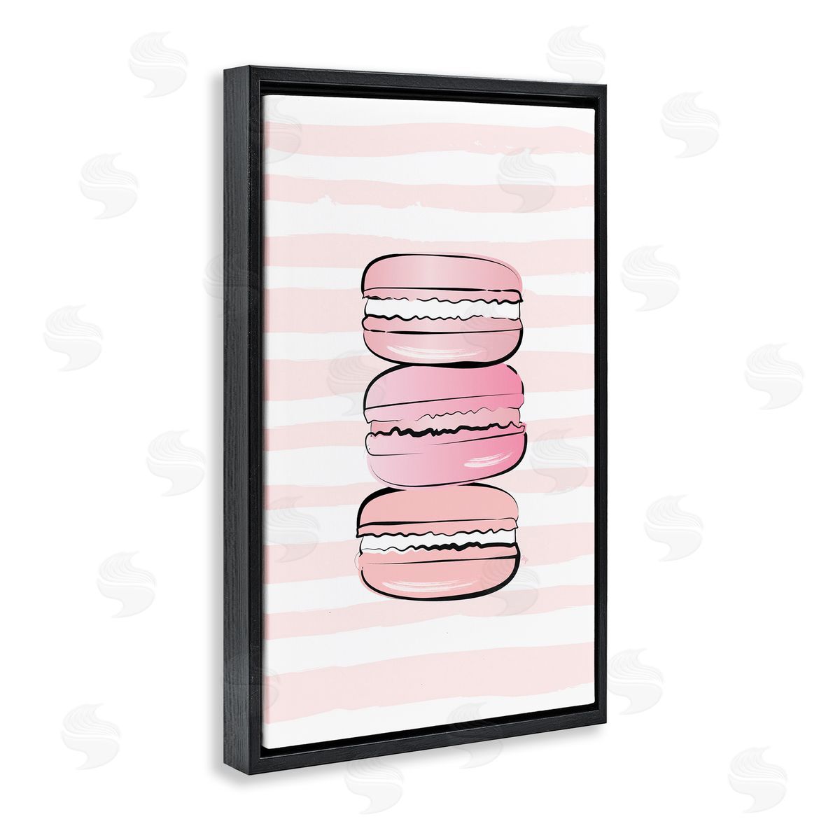 Blush Pink Macarons Black Floating Frame Canvas Wall Art, Home Decor by Martina Pavlova