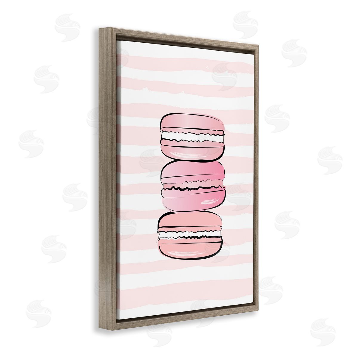 Blush Pink Macarons Brown Floating Frame Canvas Wall Art, Home Decor by Martina Pavlova
