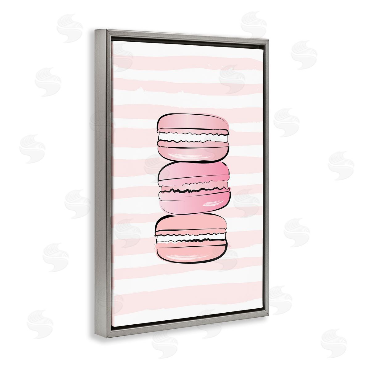 Blush Pink Macarons Grey Floating Frame Canvas Wall Art, Home Decor by Martina Pavlova
