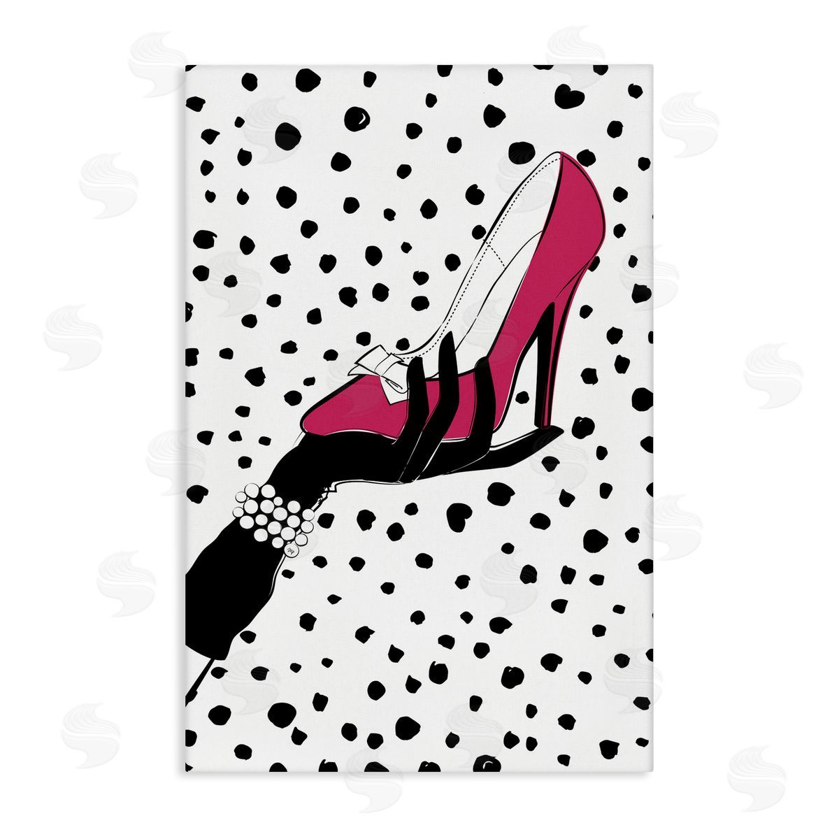 Pink Shoe with Dots Canvas Wall Art, Home Decor by Martina Pavlova