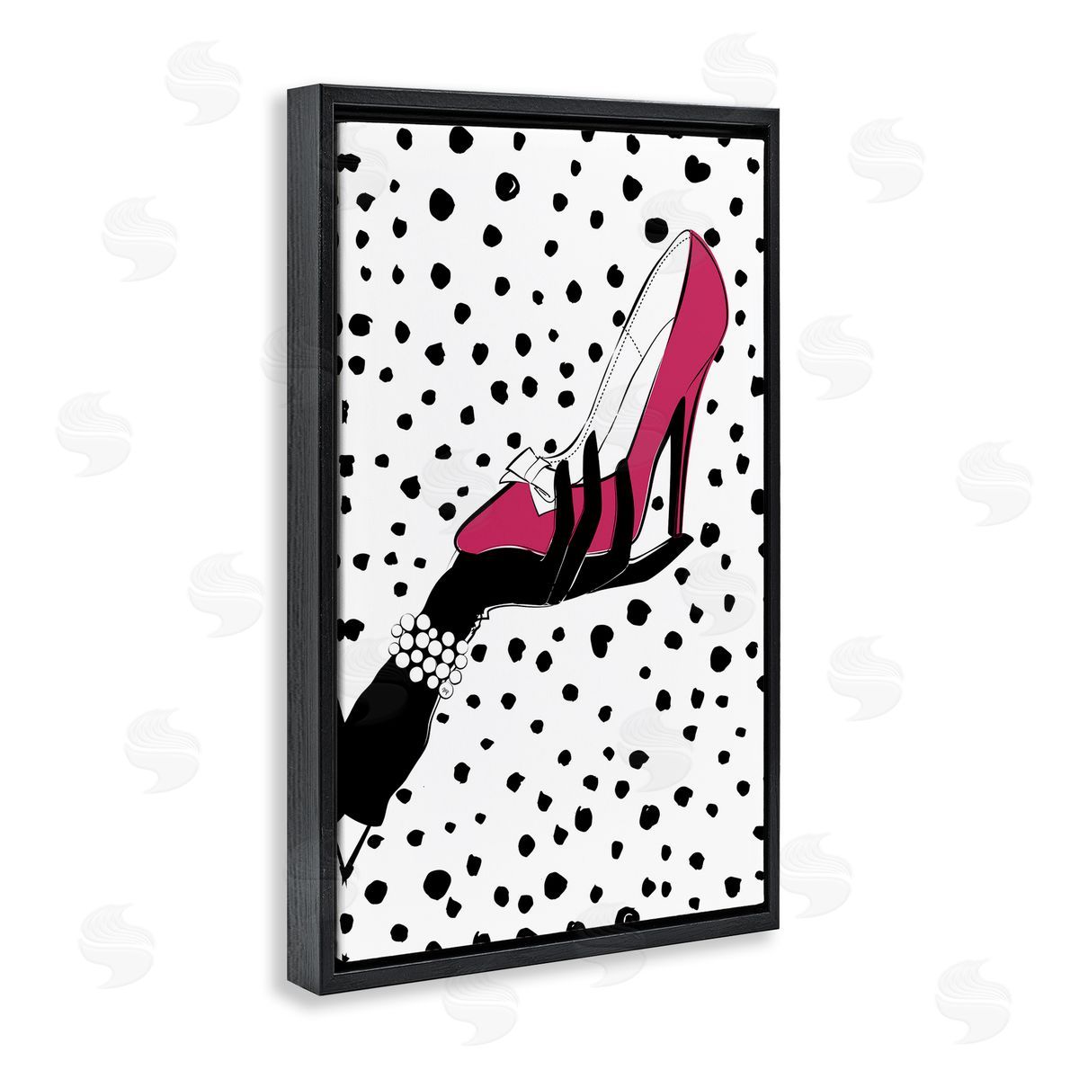 Pink Shoe with Dots Black Floating Frame Canvas Wall Art, Home Decor by Martina Pavlova