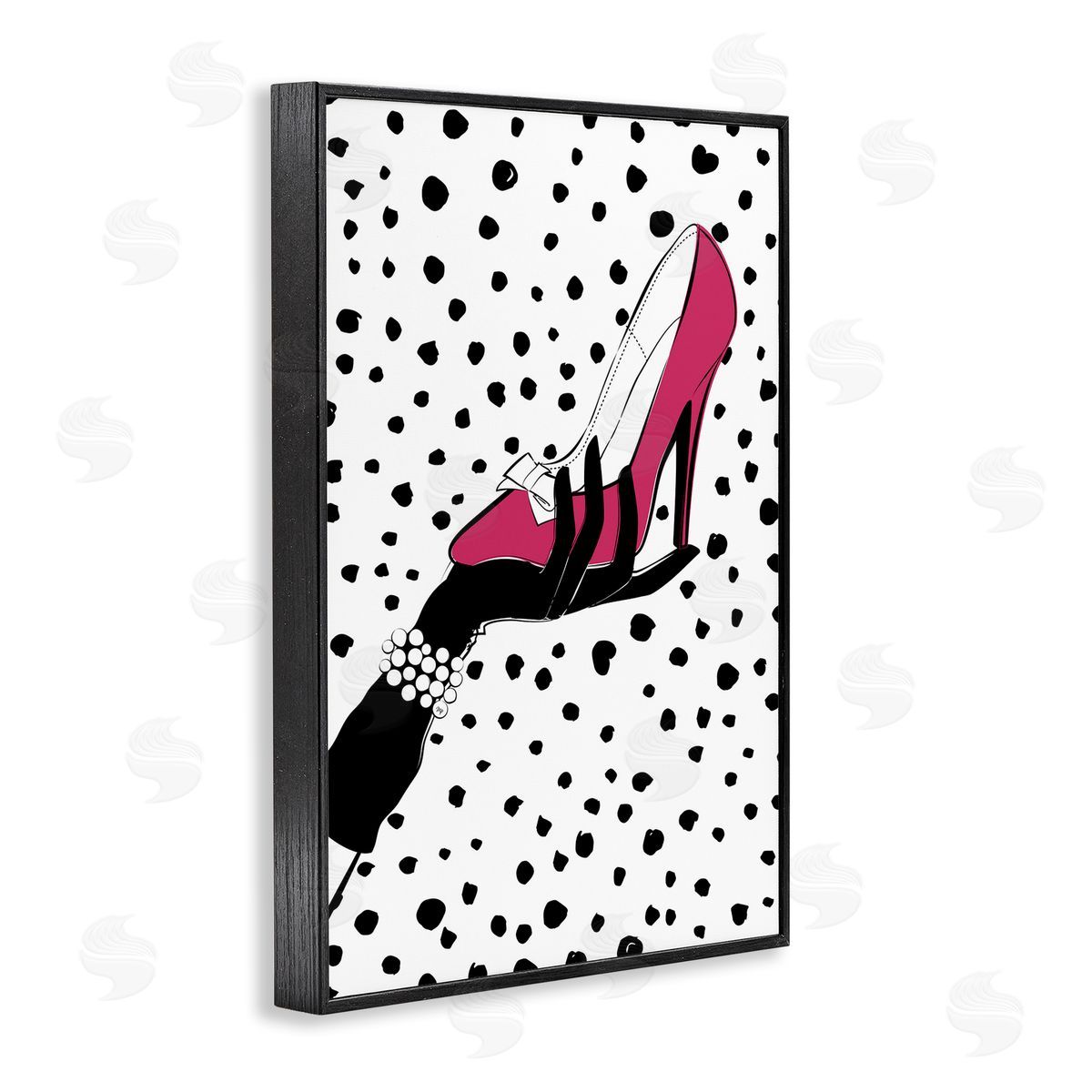 Pink Shoe with Dots Black Frame Print Wall Art, Home Decor by Martina Pavlova