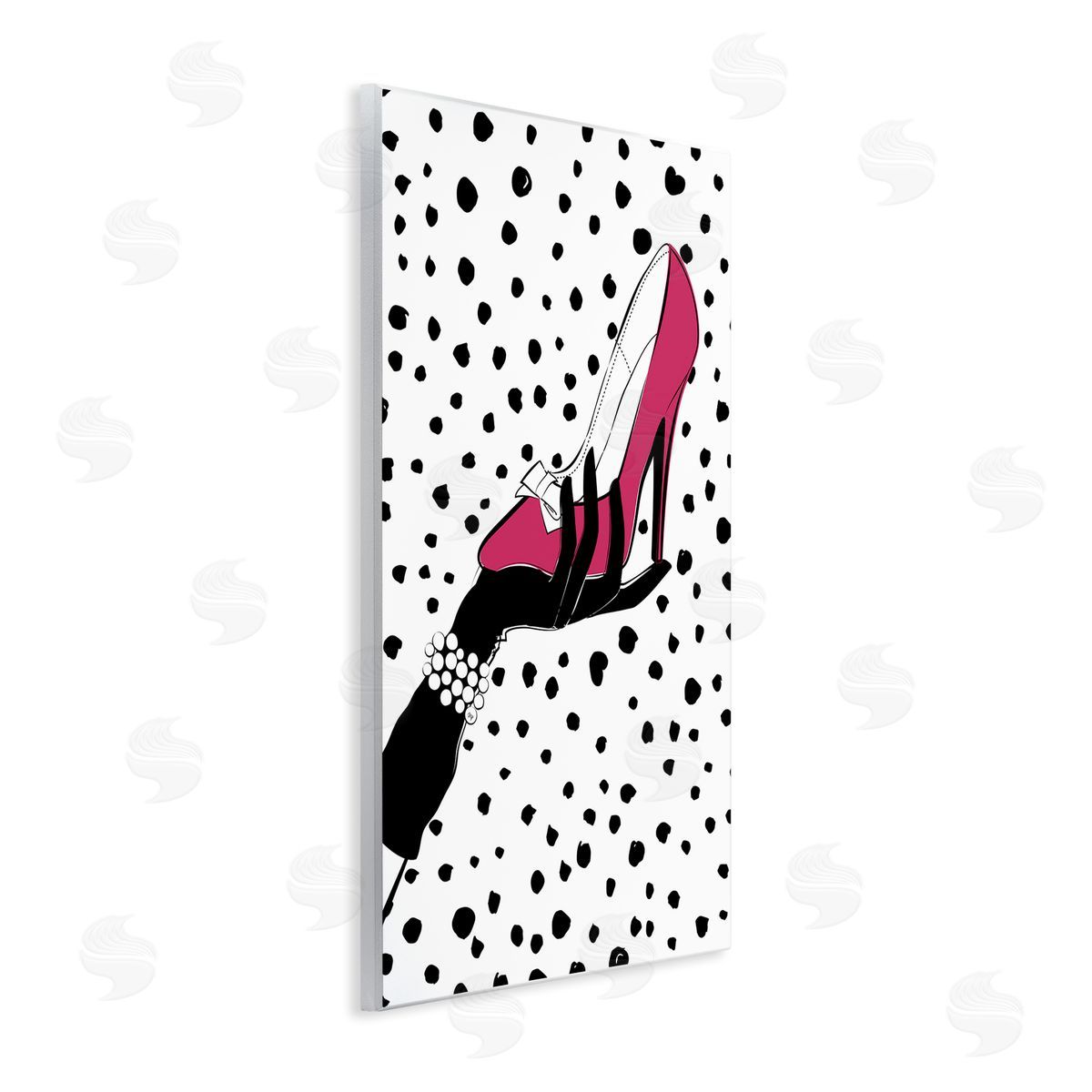 Pink Shoe with Dots Wood Plaque Wall Art, Home Decor by Martina Pavlova