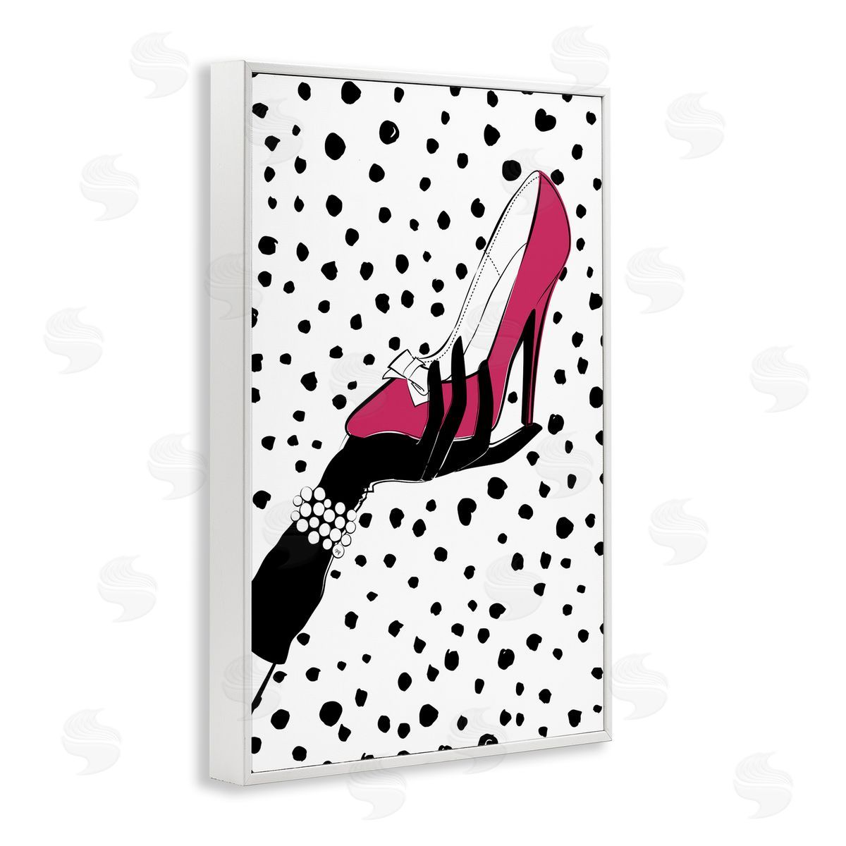 Pink Shoe with Dots White Frame Print Wall Art, Home Decor by Martina Pavlova