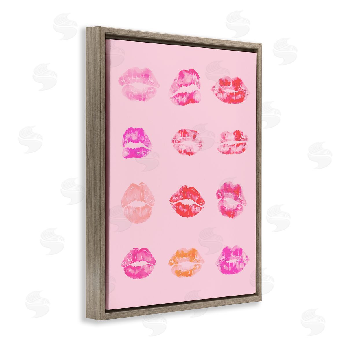 Lipstick Kiss Pattern Brown Floating Frame Canvas Wall Art, Home Decor by Stupell Studio