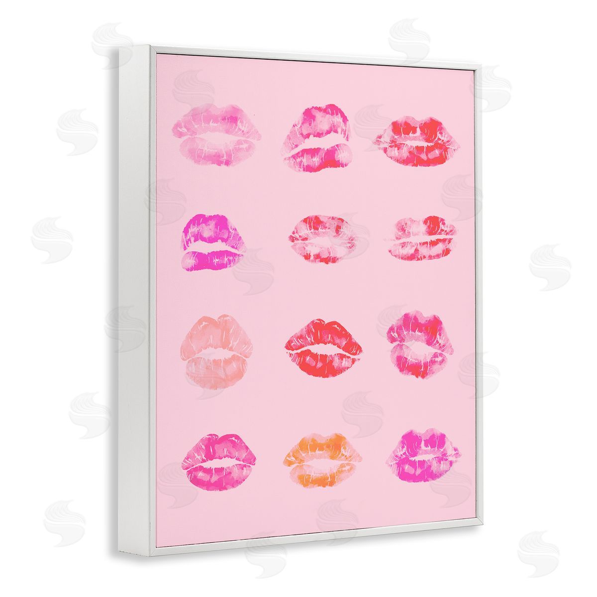 Lipstick Kiss Pattern White Frame Print Wall Art, Home Decor by Stupell Studio