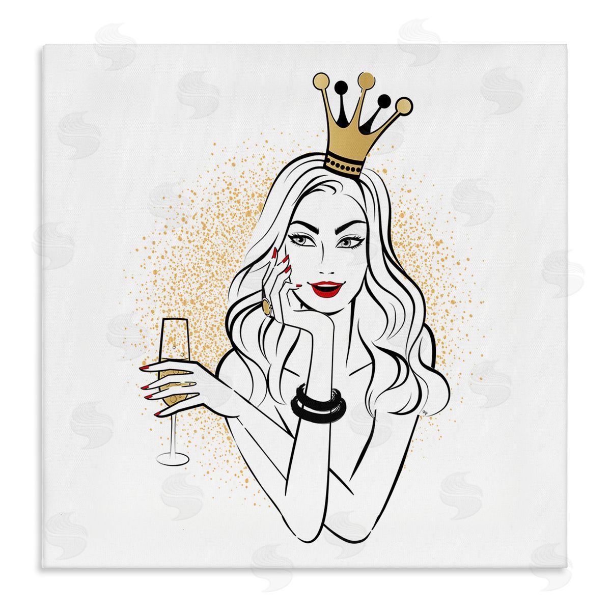 Princess with Champagne Canvas Wall Art, Home Decor by Martina Pavlova