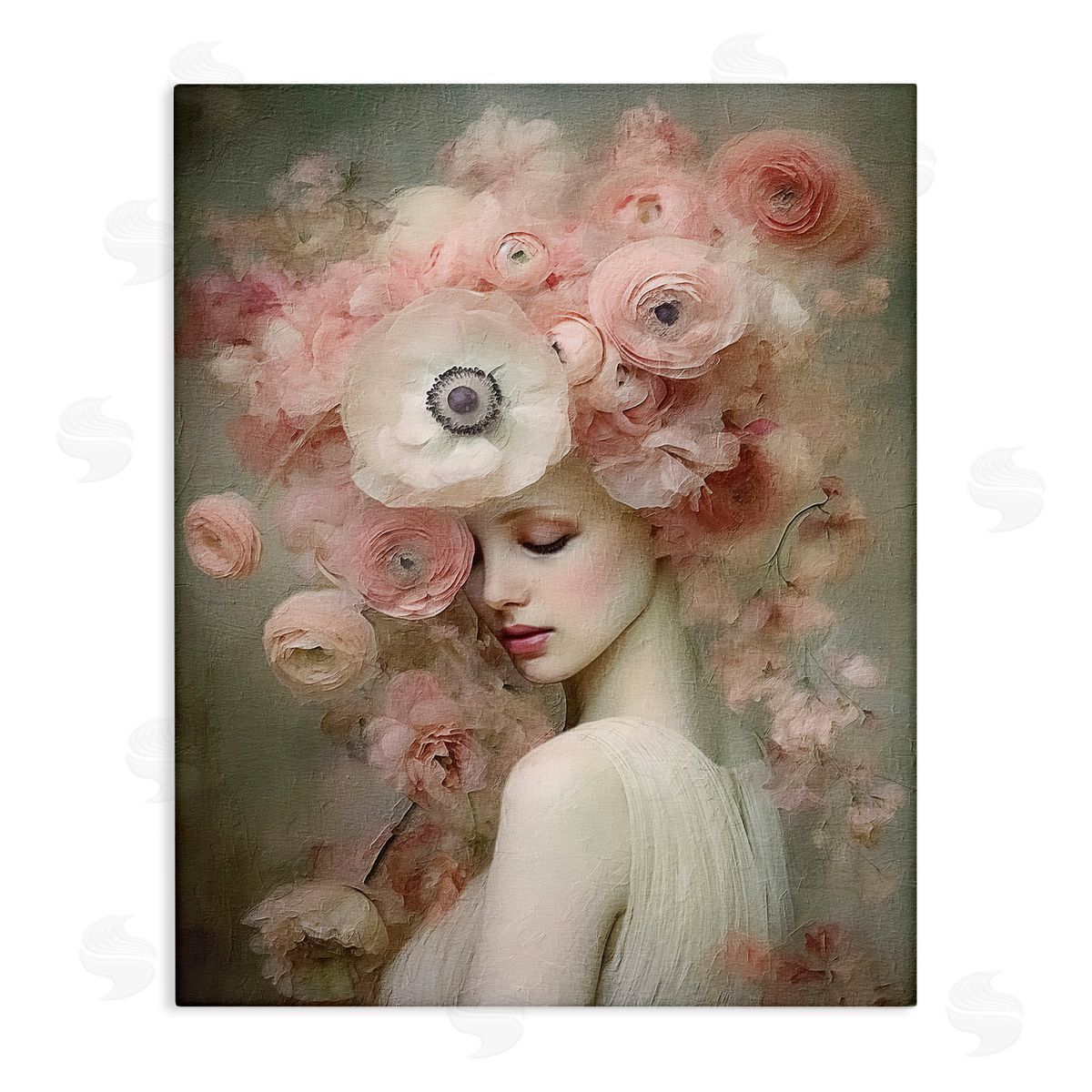 Blush Florals Portrait Canvas Wall Art, Home Decor by RileyB