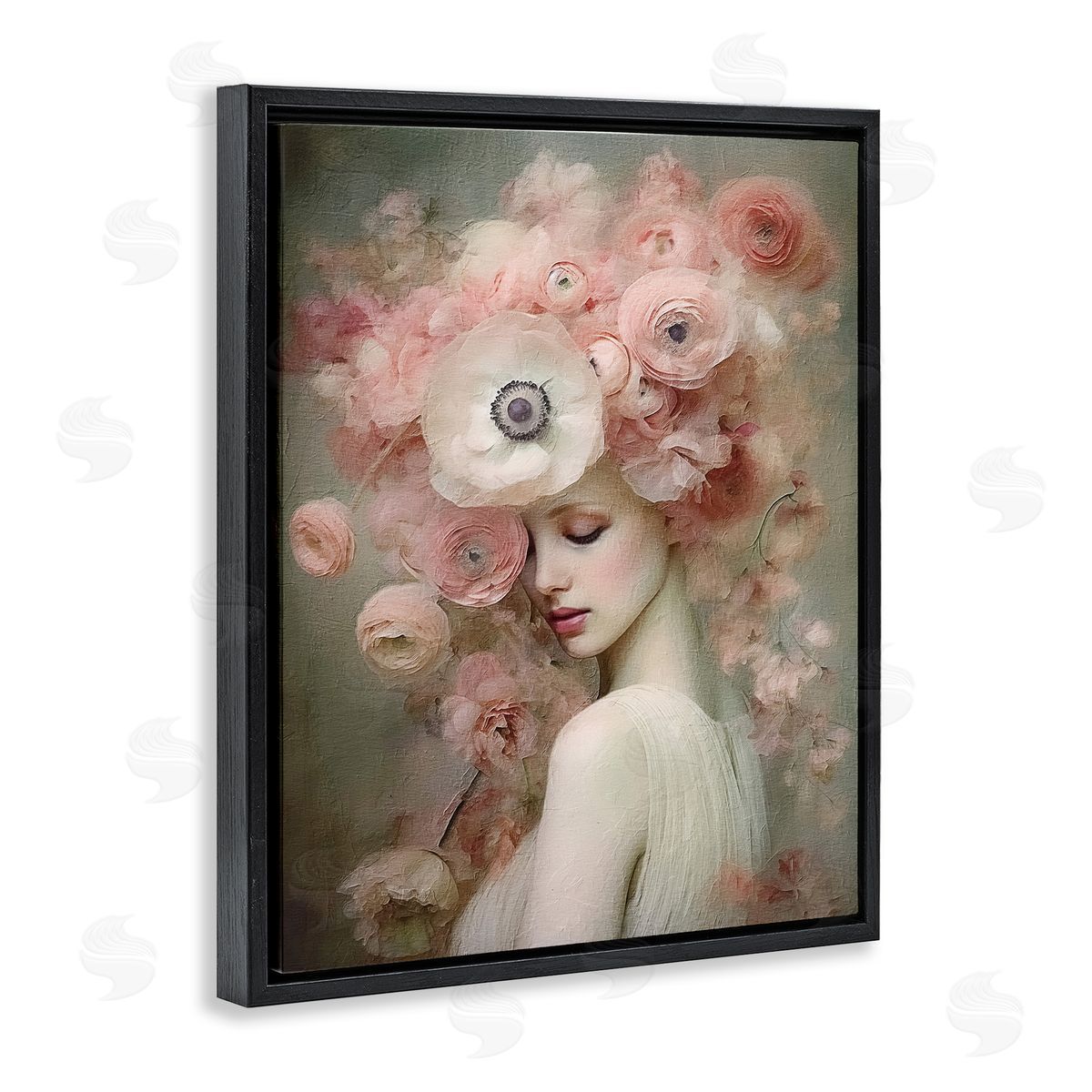 Blush Florals Portrait Black Floating Frame Canvas Wall Art, Home Decor by RileyB