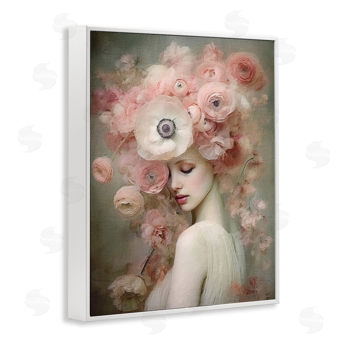 Blush Florals Portrait White Frame Print Wall Art, Home Decor by RileyB
