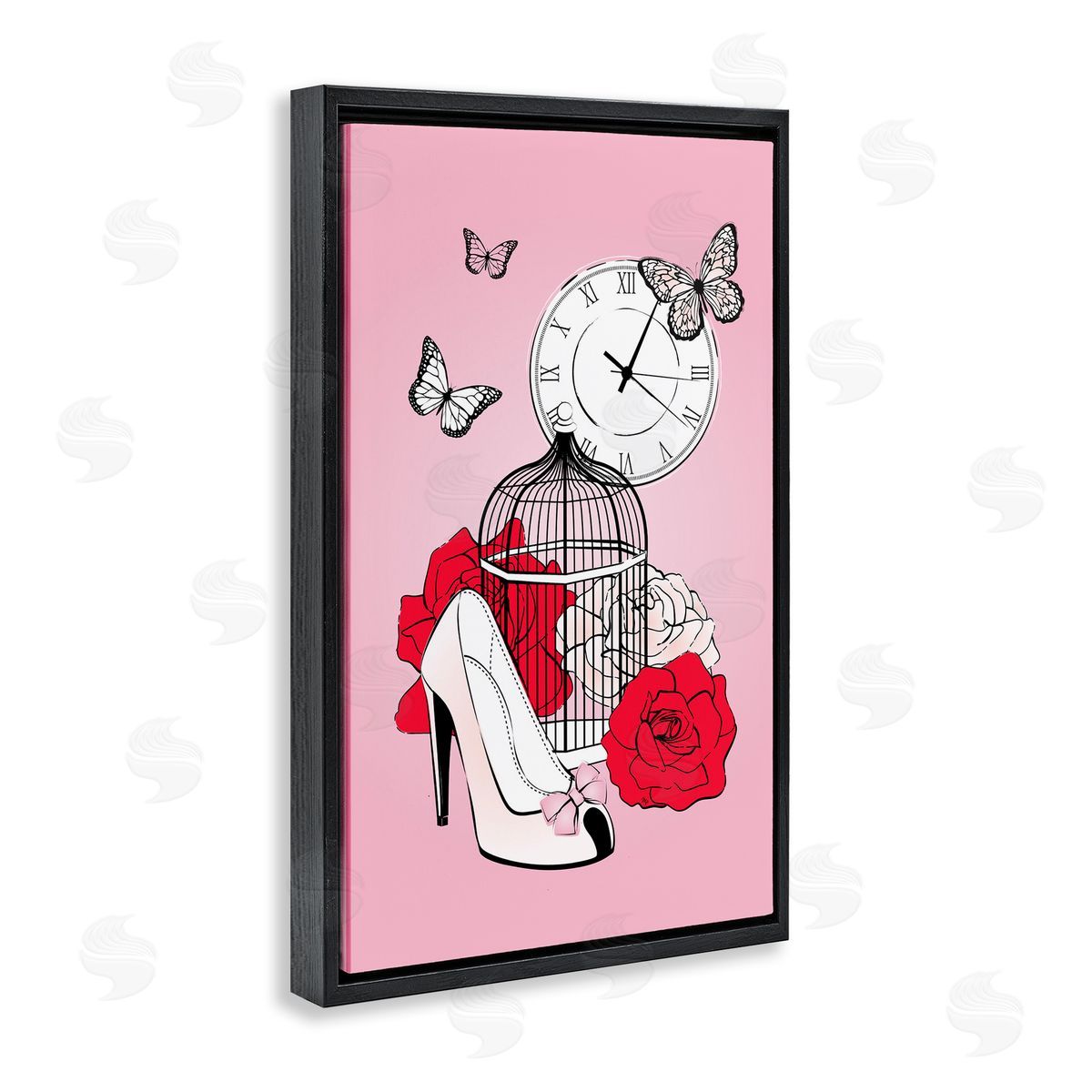 Romantic Bird Cage Black Floating Frame Canvas Wall Art, Home Decor by Martina Pavlova