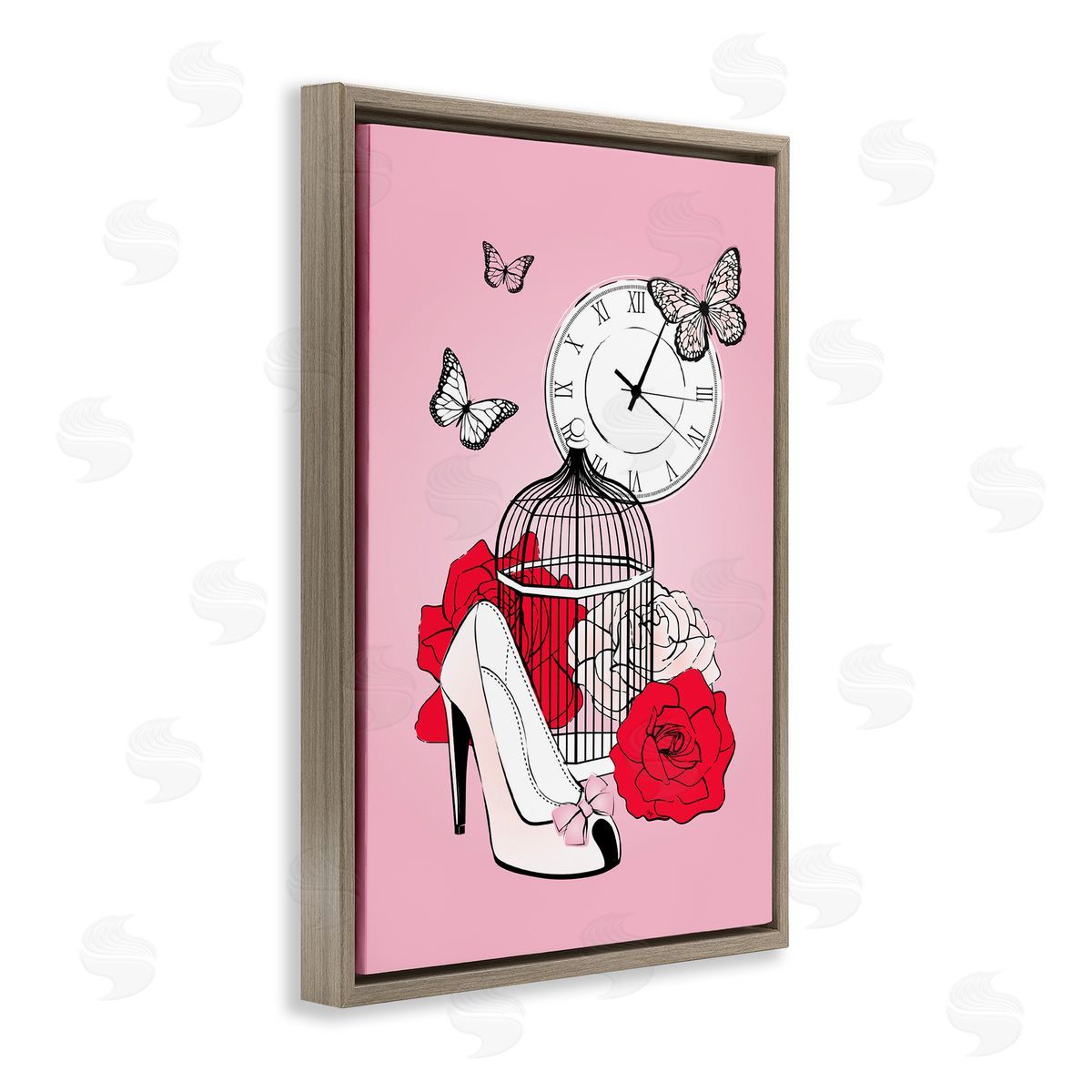 Romantic Bird Cage Brown Floating Frame Canvas Wall Art, Home Decor by Martina Pavlova