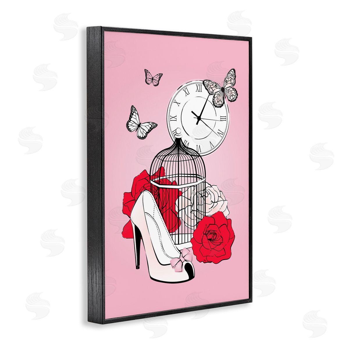 Romantic Bird Cage Black Frame Print Wall Art, Home Decor by Martina Pavlova