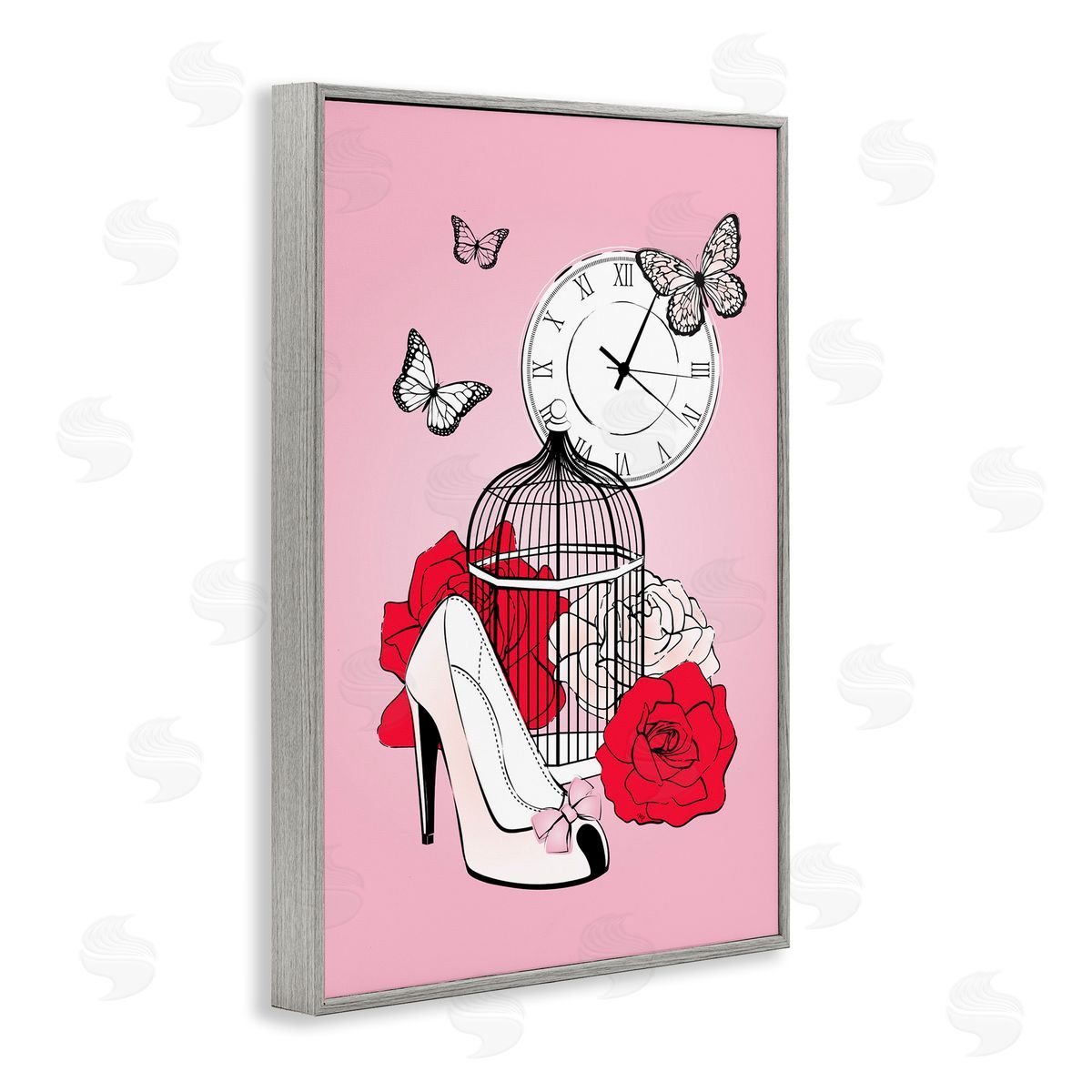 Romantic Bird Cage Grey Frame Print Wall Art, Home Decor by Martina Pavlova