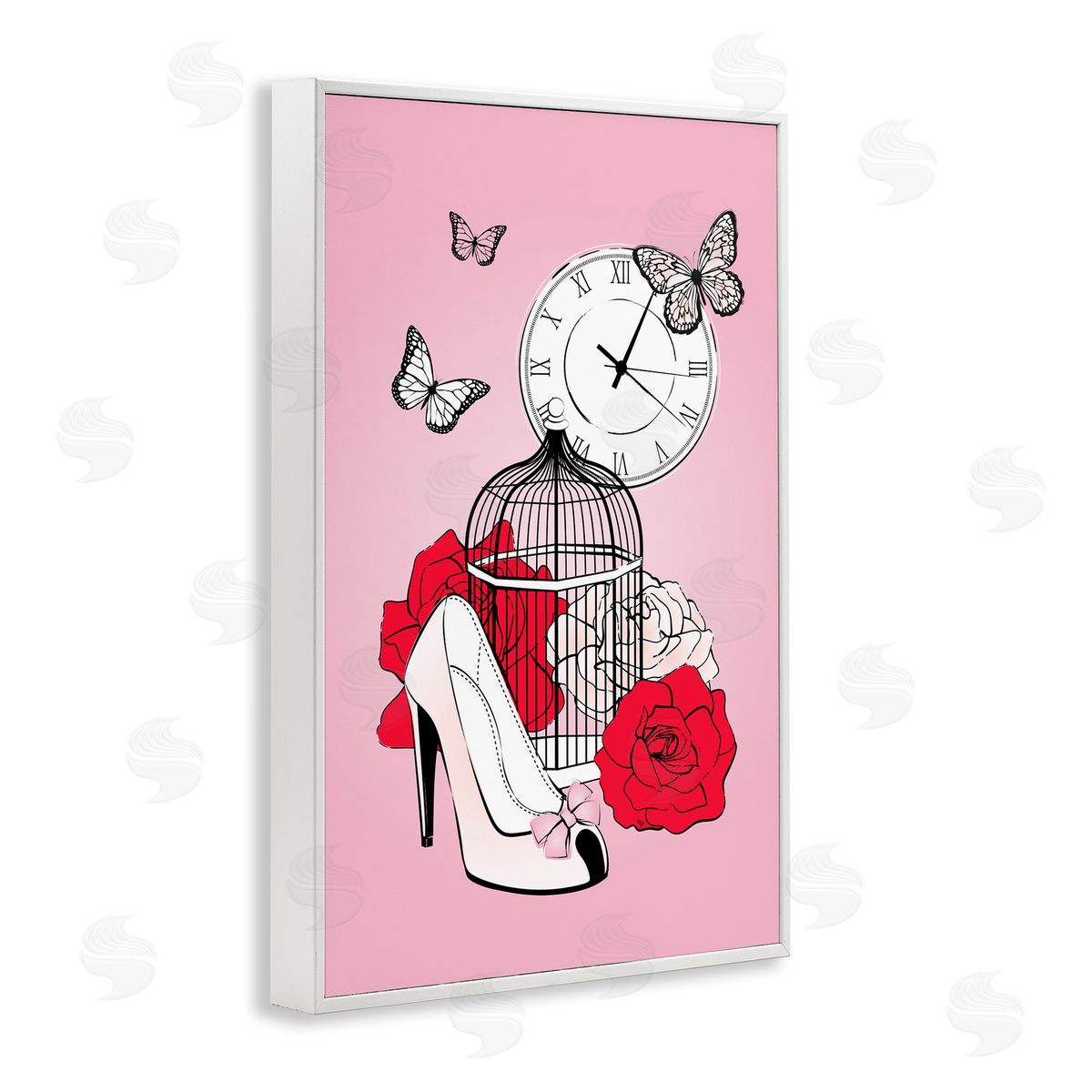 Romantic Bird Cage White Frame Print Wall Art, Home Decor by Martina Pavlova