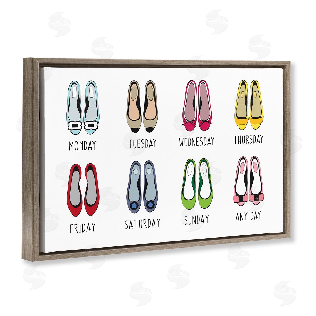 Martina Pavlova Shoe Week Days Brown Floating Frame Canvas Wall Art Print
