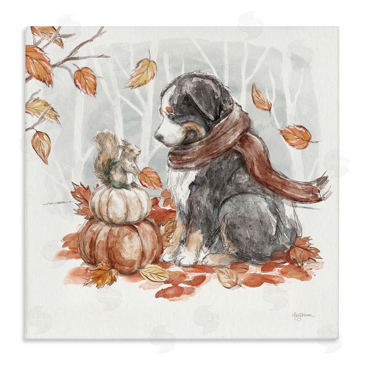 Dog & Fall Pumpkins Canvas Wall Art, Home Decor by Mary Urban
