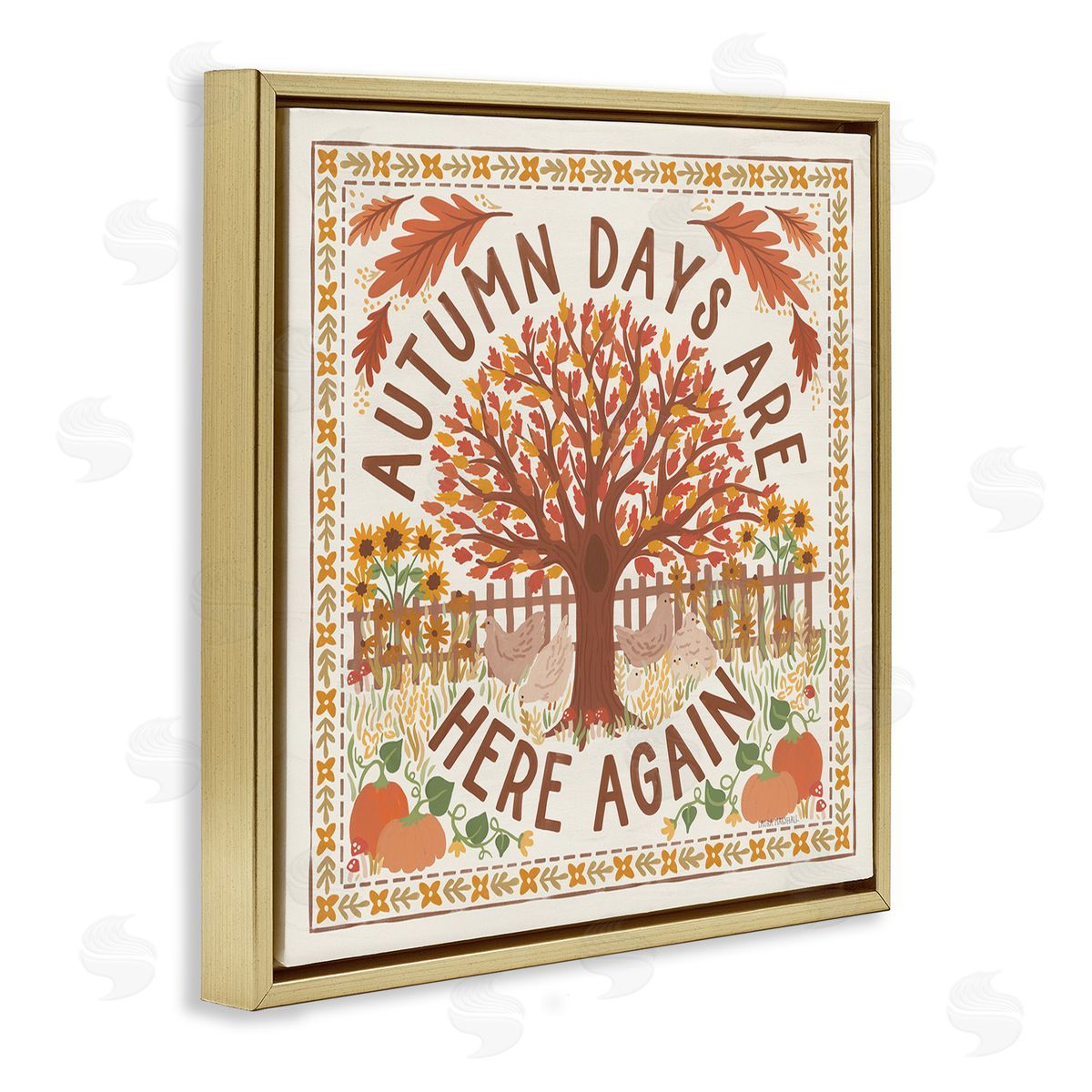 Autumn Days Here Again Gold Floating Frame Canvas Wall Art, Home Decor by Laura Marshall
