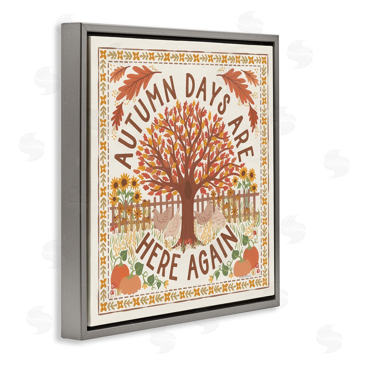 Autumn Days Here Again Grey Floating Frame Canvas Wall Art, Home Decor by Laura Marshall
