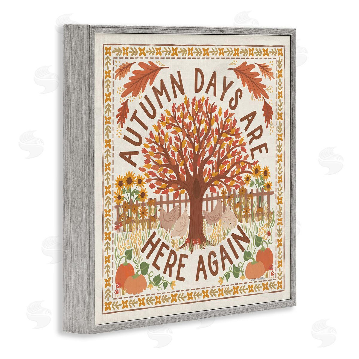 Autumn Days Here Again Grey Frame Print Wall Art, Home Decor by Laura Marshall