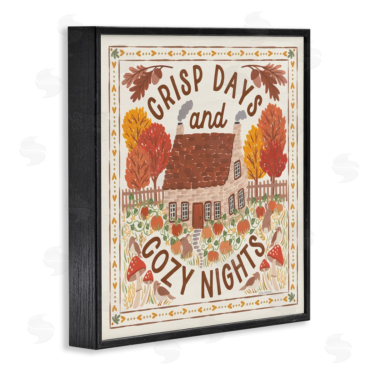 Crisp Days and Cozy Nights Black Frame Print Wall Art, Home Decor by Laura Marshall