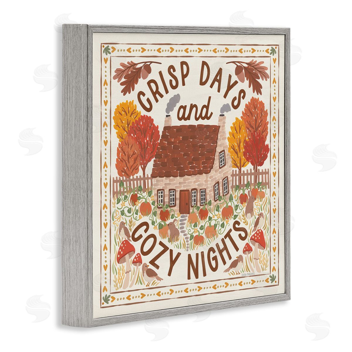 Crisp Days and Cozy Nights Grey Frame Print Wall Art, Home Decor by Laura Marshall