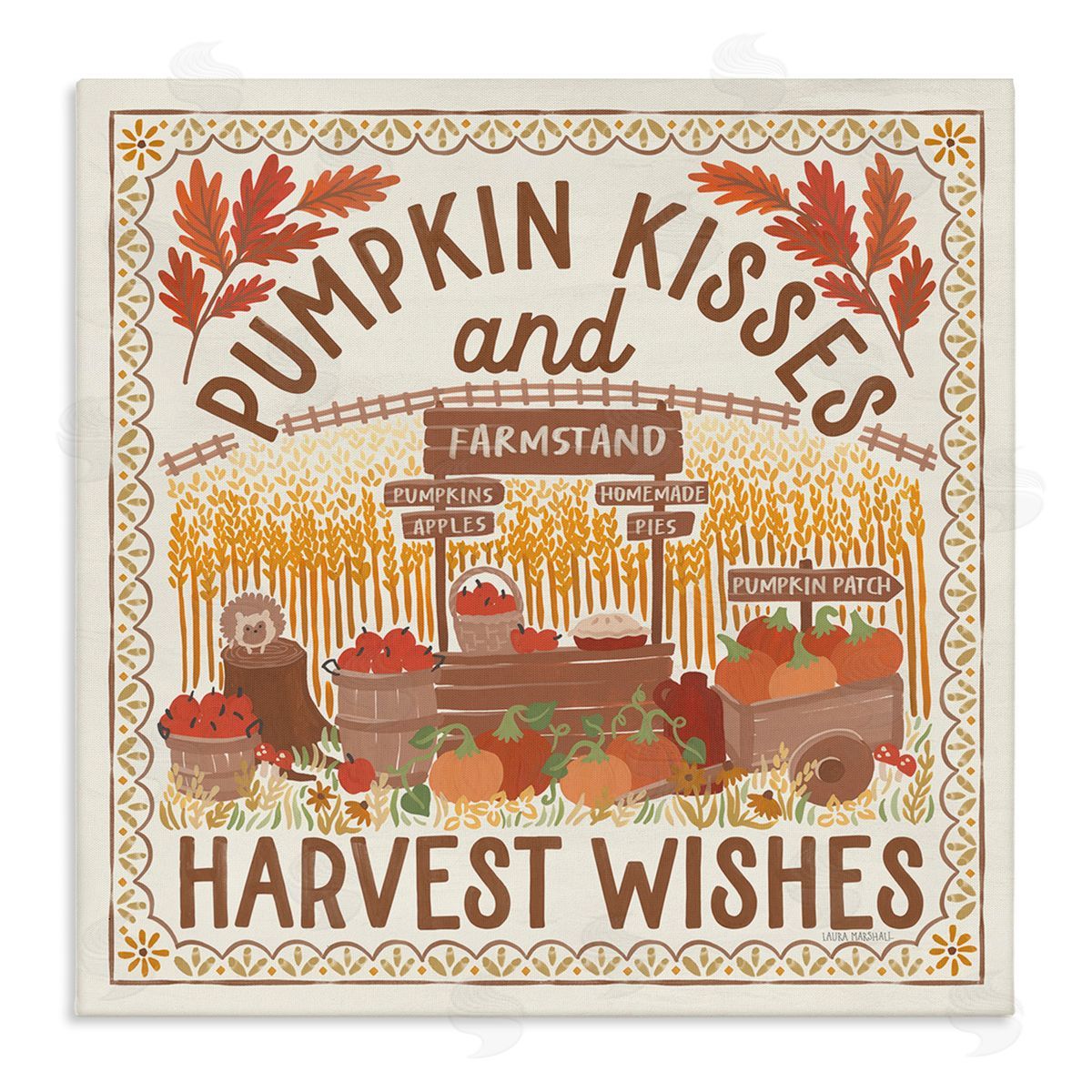 Pumpkin Kisses Fall Scene Canvas Wall Art, Home Decor by Laura Marshall