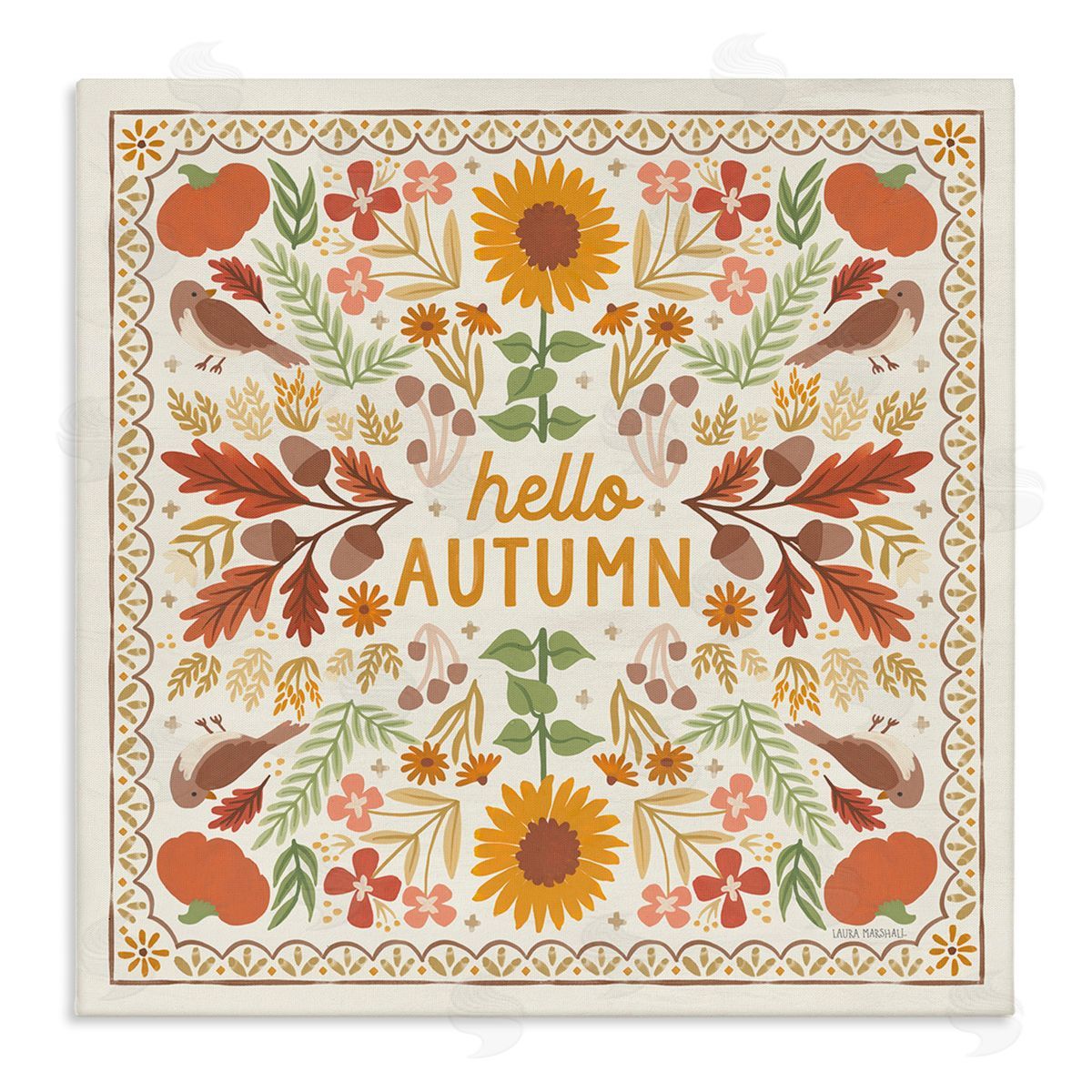 Hello Autumn Pattern Canvas Wall Art, Home Decor by Laura Marshall