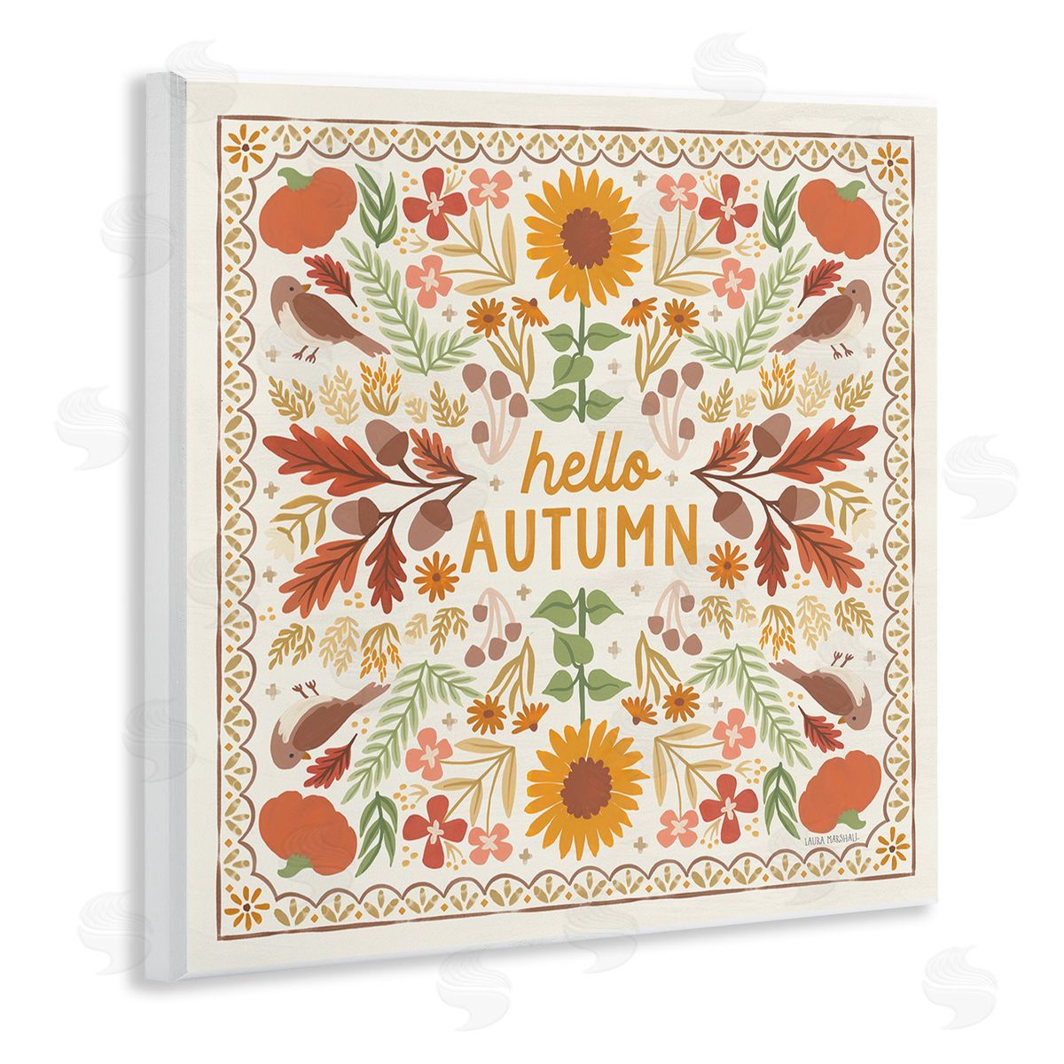 Hello Autumn Pattern Wood Plaque Wall Art, Home Decor by Laura Marshall