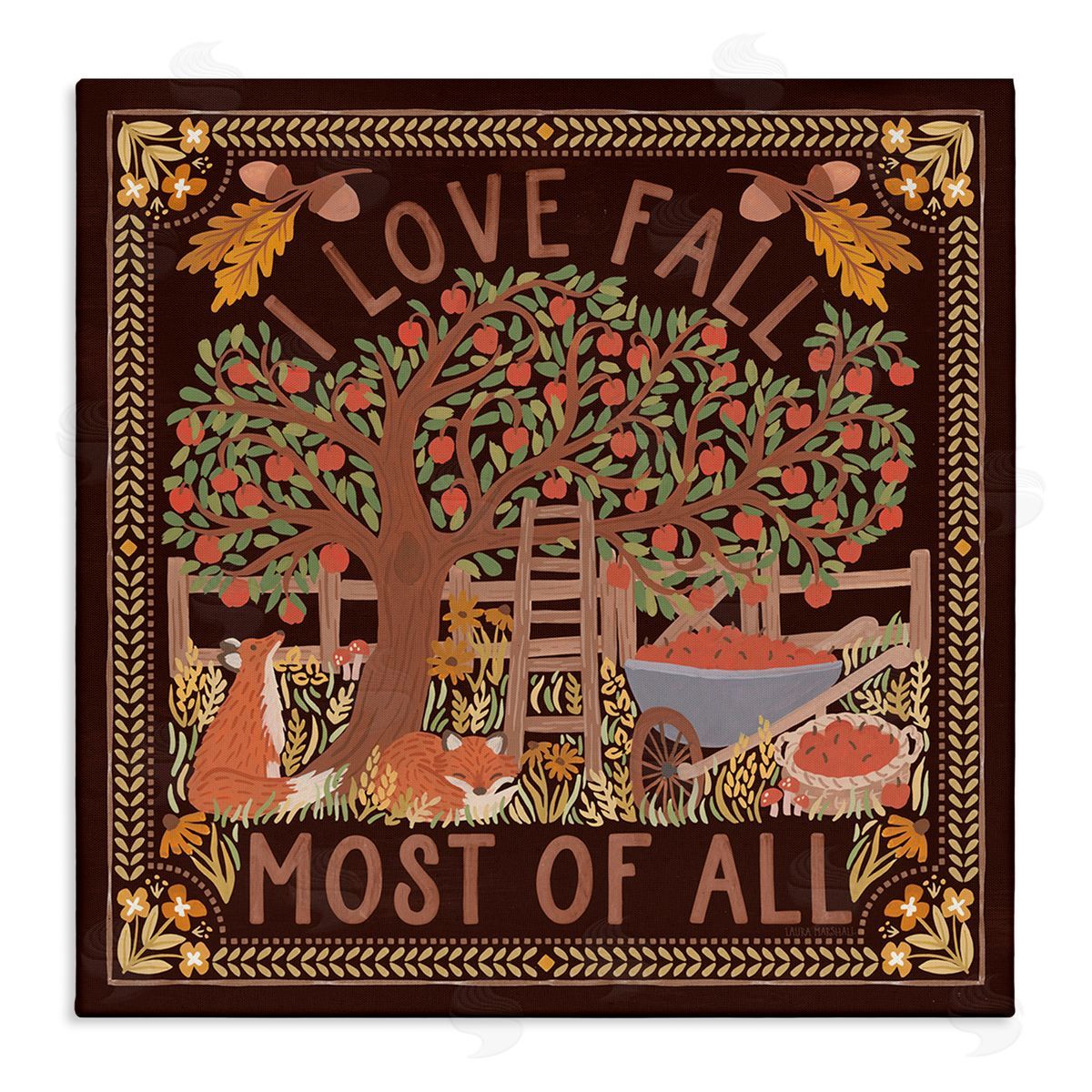 Love Fall on Brown Canvas Wall Art, Home Decor by Laura Marshall