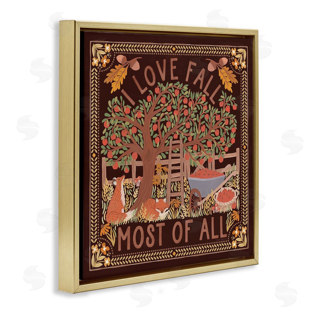 Love Fall on Brown Gold Floating Frame Canvas Wall Art, Home Decor by Laura Marshall