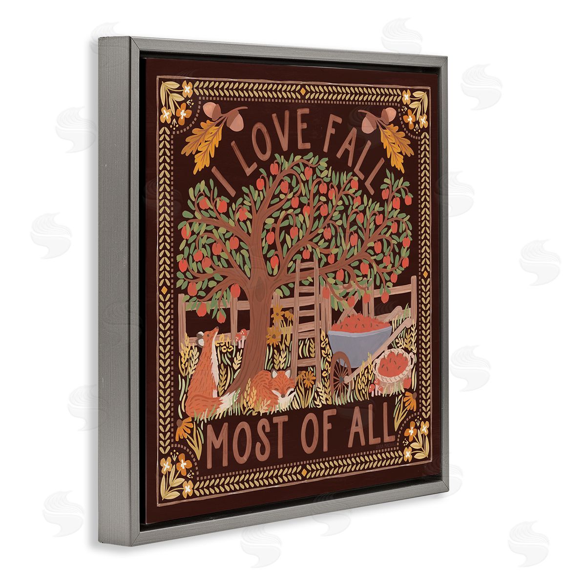 Love Fall on Brown Grey Floating Frame Canvas Wall Art, Home Decor by Laura Marshall