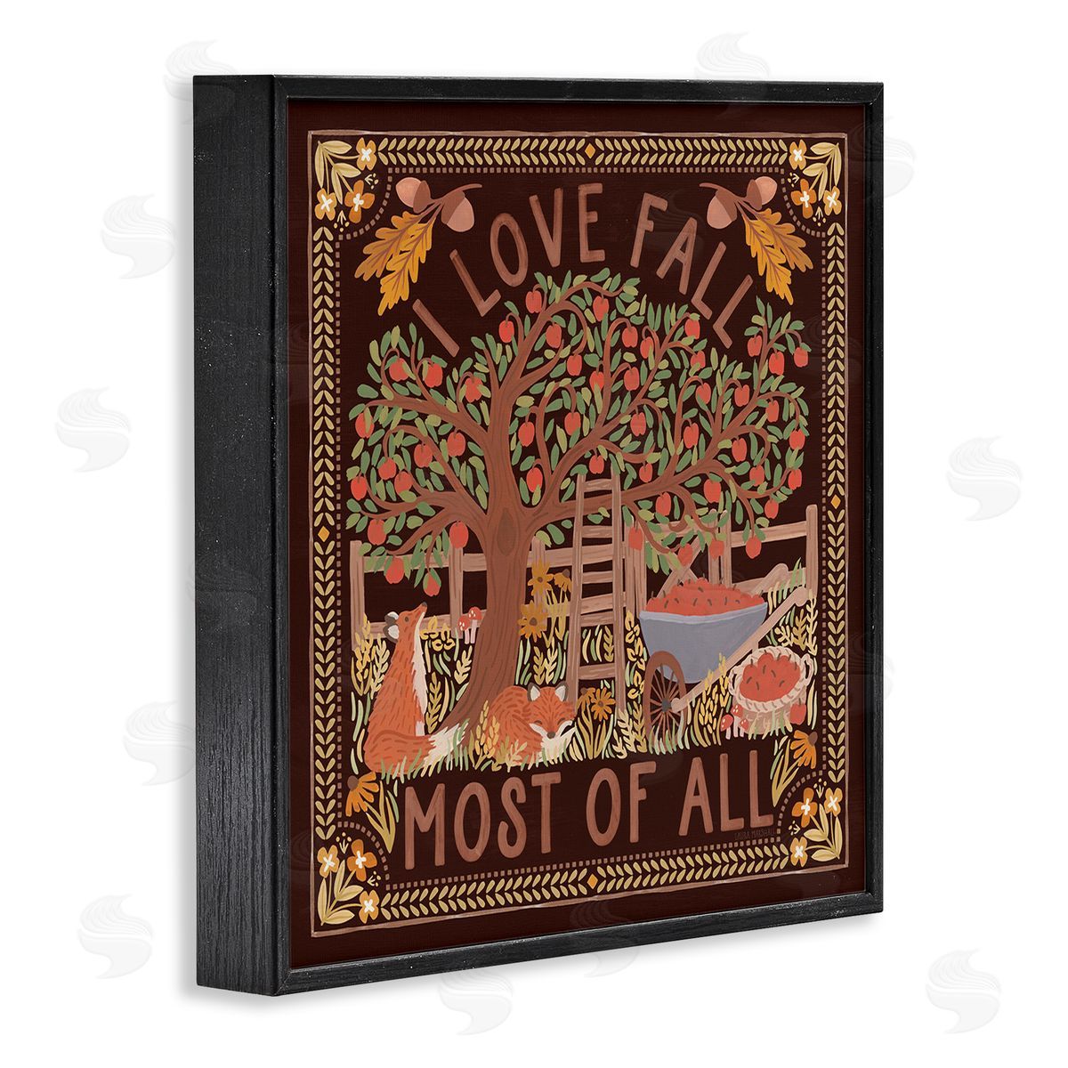 Love Fall on Brown Black Frame Print Wall Art, Home Decor by Laura Marshall