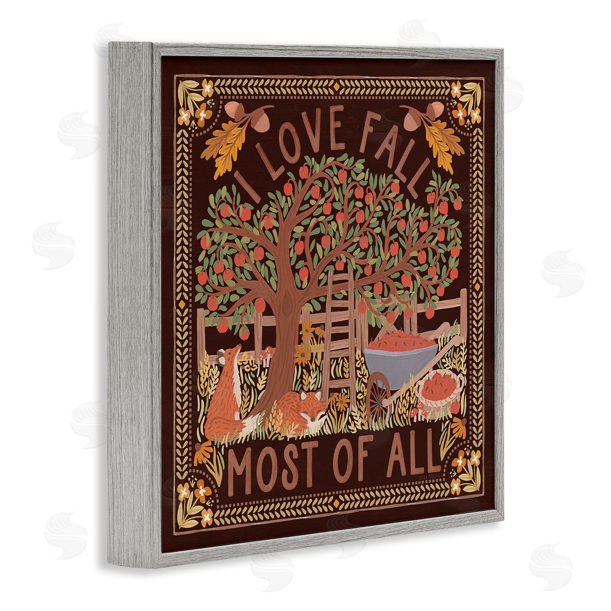 Love Fall on Brown Grey Frame Print Wall Art, Home Decor by Laura Marshall