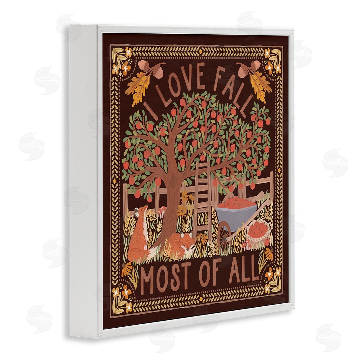 Love Fall on Brown White Frame Print Wall Art, Home Decor by Laura Marshall