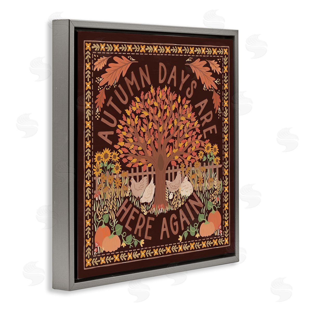 Autumn Days on Brown Grey Floating Frame Canvas Wall Art, Home Decor by Laura Marshall