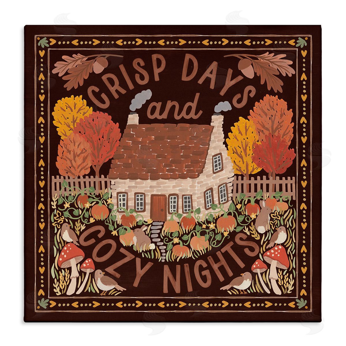 Crisp Days Fall Phrase Canvas Wall Art, Home Decor by Laura Marshall