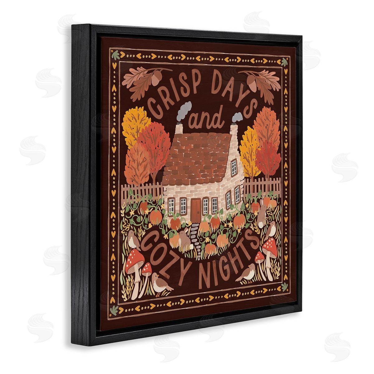 Crisp Days Fall Phrase Black Floating Frame Canvas Wall Art, Home Decor by Laura Marshall