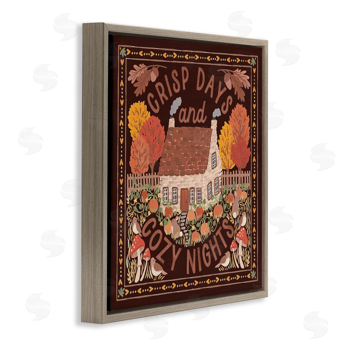 Crisp Days Fall Phrase Brown Floating Frame Canvas Wall Art, Home Decor by Laura Marshall