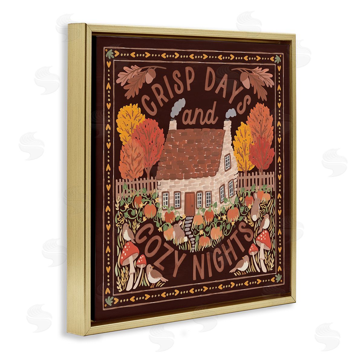 Crisp Days Fall Phrase Gold Floating Frame Canvas Wall Art, Home Decor by Laura Marshall