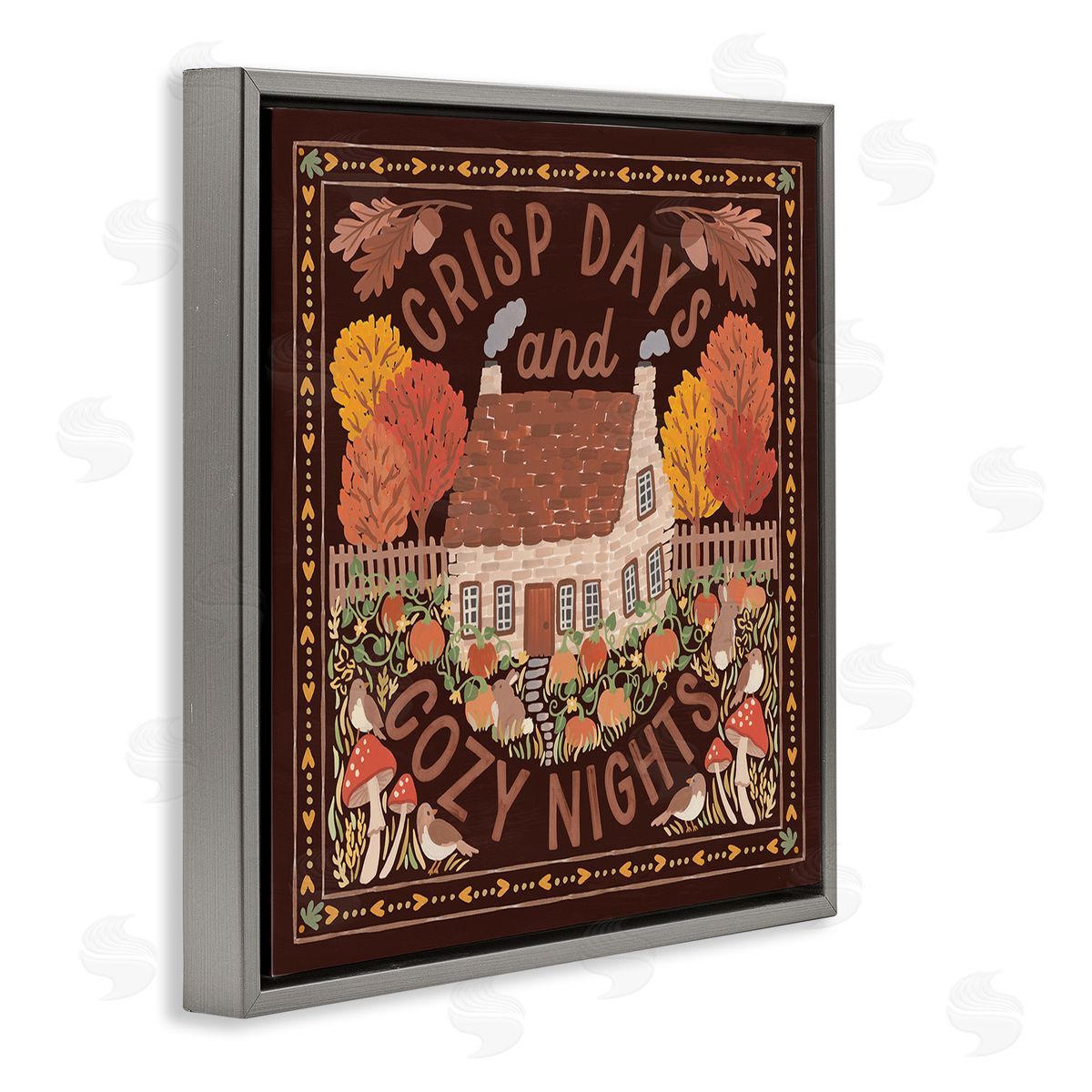 Crisp Days Fall Phrase Grey Floating Frame Canvas Wall Art, Home Decor by Laura Marshall